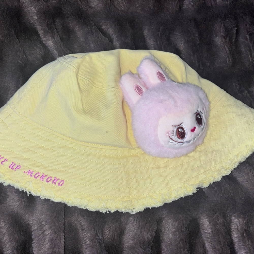 Labubu Yellow Bucket Hat with Pink Labubu Accent - Thailand Popsmart Exclusive